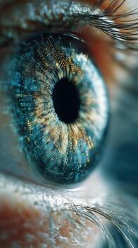 Close-up View of a Human Eye Showcasing Intricate Colors and Patterns in Detail photo