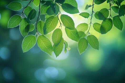 lozano verde hojas iluminado por suave luz de sol en un tranquilo bosque ajuste foto
