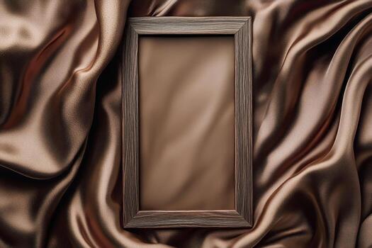 Elegant Wooden Frame Resting on Smooth Brown Fabric Creates a Warm, Inviting Atmosphere photo