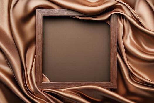 Elegant Wooden Frame Resting on Smooth Brown Fabric Creates a Warm, Inviting Atmosphere. photo