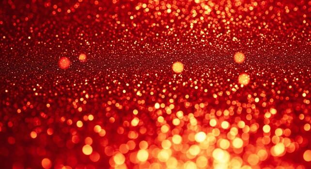 A deep red background with many sparkling glitter particles and soft out of focus bokeh lights photo