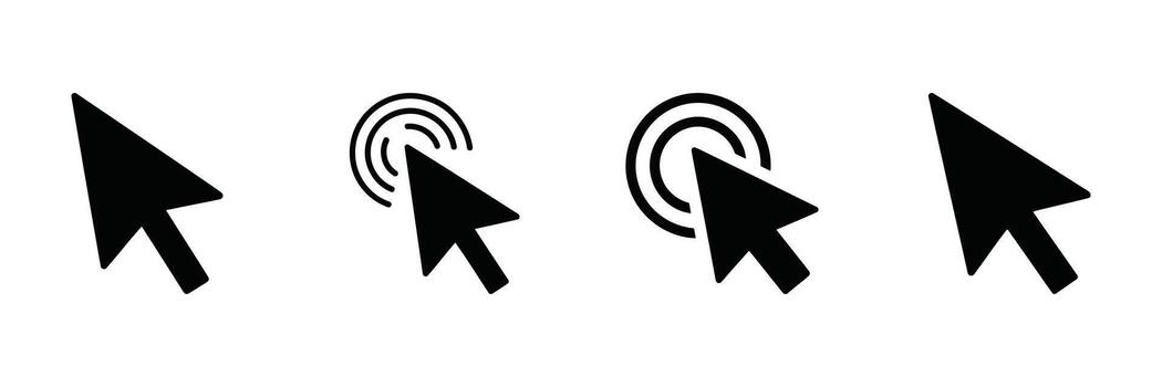 Illustration of arrow cursors with click indicators isolated on white background vector