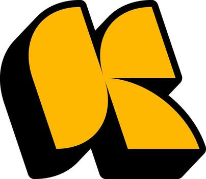 3D yellow abstract geometric icon in a retro pop art style. illustration of a bold extruded dynamic shape for logos or stickers. vector