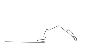 animerad själv teckning av kontinuerlig linje dra professionell fäktare i kraftfull bred hållning med utökad folie. symboliserar aggressiv strategi, fart, handling, och skicklighet. full längd ett linje animering video