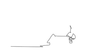 animerad själv teckning av kontinuerlig linje dra attraktiv fäktare håller på med mittutfall med folie. symboliserar de skicklighet, handling, fart, och precision nödvändig i de sport. full längd enda linje animering video