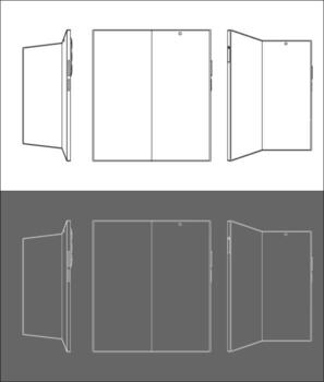 3D Line Drawing of a Foldable Smartphone in Multiple Views vector