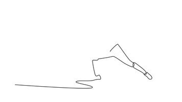 animerad själv teckning av kontinuerlig linje dra professionell fäktare i sv garde hållning. symboliserar de redo beredskap, aktiva, fokus, och strategi av de sporter. full längd enda linje animering video