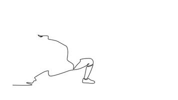 Animated self drawing of continuous line professional fencer at full extension in lunge attack. Symbolizing power, precision, aggressive action. Fencing competition. Full length single line animation video