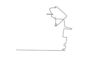 animerad själv teckning av kontinuerlig linje dra sida se av manlig archer syftar till hans förening rosett och pil, fångande intensiv koncentration och skicklighet nödvändig för sporter. full längd enda linje animering video