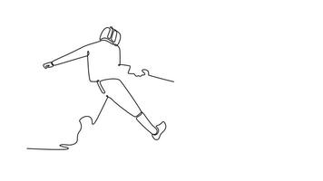 animato se stesso disegno di continuo linea disegnare professionale Due schermitori nel dinamico balzare in avanti e parare. simboleggiante il elegante movimento e strategico abilità di azione sport. pieno lunghezza uno linea animazione video