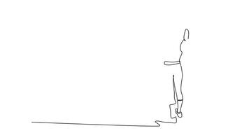 animerad själv teckning av kontinuerlig linje dra sida se kvinna archer är från Bakom i graciös utgör. förkroppsligande fokuserade form och balans nödvändig till excel i de sport. full längd ett linje animering video
