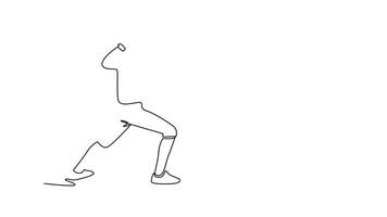 animerad själv teckning av kontinuerlig linje dra en fäktare innehar deras folie i redo utgör. symboliserar de strategisk beredskap och redo elegans av skicklig fäktare. full längd enda linje animering video