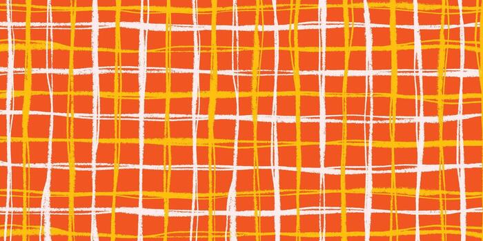 Abstract Seamless Plaid Background with Hand Drawn Stripes in Orange, Yellow, and White. Rough textured checkered background for fabric, textiles, and wrapping paper. vector