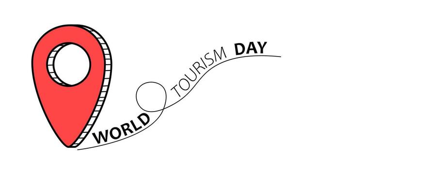 Minimalist illustration for World Tourism Day with red location pin and creative text design vector