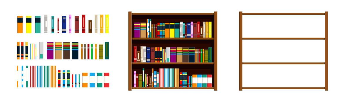 Bookshelf with colorful books and empty shelf vector