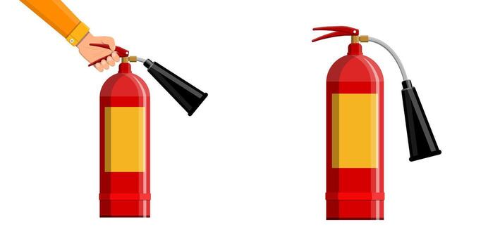 Hand holding a fire extinguisher vector