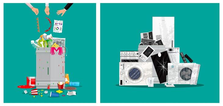 Illustration of waste disposal and recycling processes vector