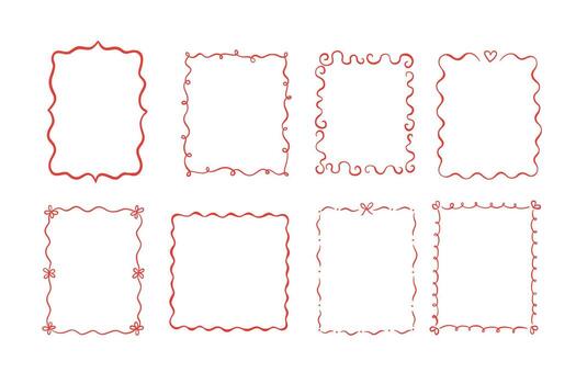 Pink doodle frame with heart and ribbon for french menu or holiday card. Hand drawn whimsical line and decorative border with coquette party style. vector