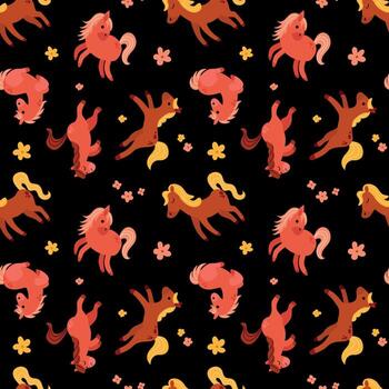 Seamless pattern with the symbol of the year of the fire horse. Endless textures for your design vector