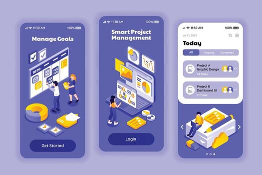 Project management app interface on mobile vector