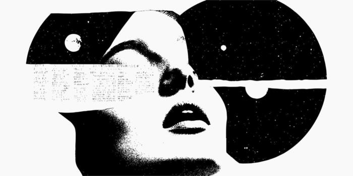 Grunge print of a woman's silhouette. Aged ink shape with speckle texture, rough grit and faded grain. Dusty threshold edge and handdrawn pattern. vector