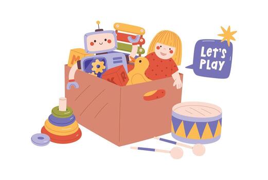 Box of Toys with Robot vector