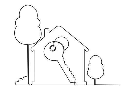 Minimalist continuous line art of house shape isolate abstract outline illustration vector