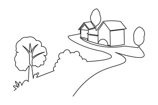 Continuous one line art house shape minimalist isolate abstract outline illustration vector