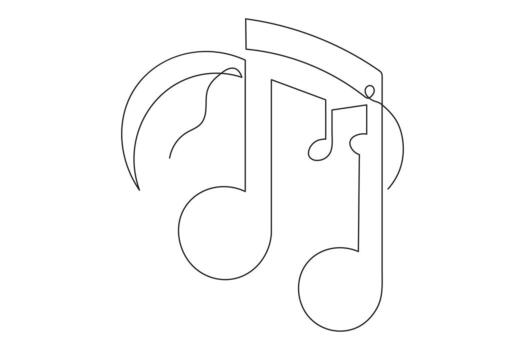 Modern music notes one line continuous minimalist outline isolate art illustration vector