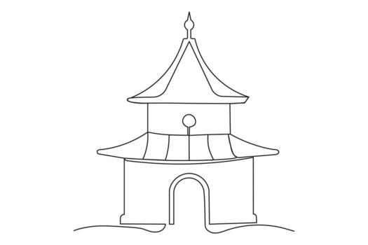 Modern house shape one line continuous minimalist outline isolate art illustration vector