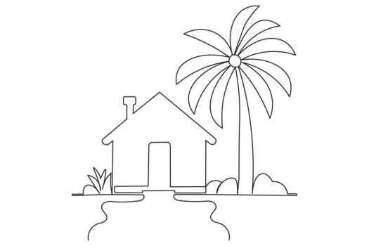House shape isolate outline one line minimalist continuous abstract drawing illustration vector