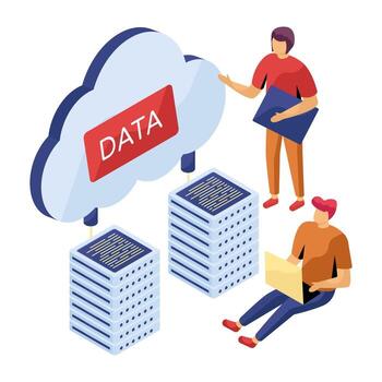 un isométrica ilustración diseño de nube base de datos vector