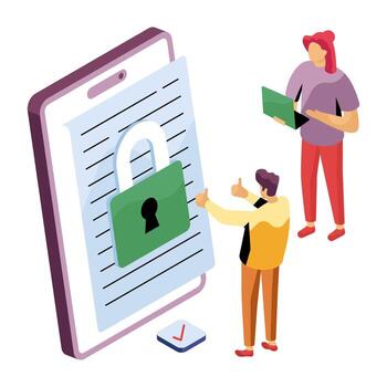 Conceptual isometric design illustration of mobile security vector