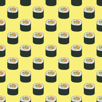 hand drawn doodle Seamless pattern with sushi roll for decorative print, wrapping paper, menu, wallpaper and fabric vector