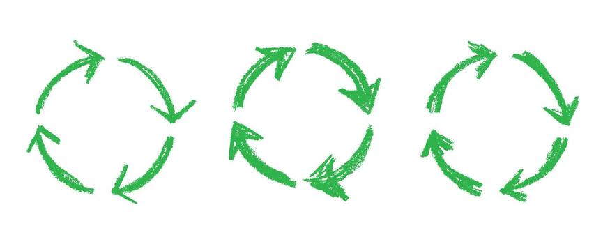 Set of hand drawn recycle arrow icon Recycling resources symbol Reuse of materials, zero waste, green environment, saving the planet recycling conservation vector