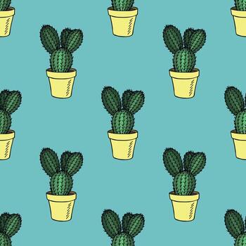 Seamless pattern with cactus doodle for decorative print, wrapping paper, greeting cards and fabric hand drawn print vector