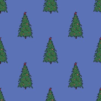 sin costura modelo con geométrico mínimo escandinavo Navidad árbol garabatear para decorativo imprimir, envase papel, saludo tarjetas y tela mano dibujado impresión vector