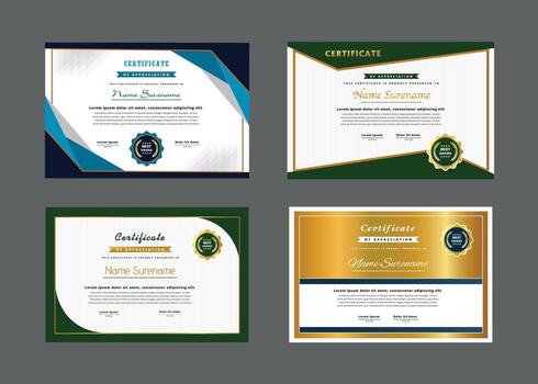 Four modern certificate of appreciation designs with different colors and patterns vector