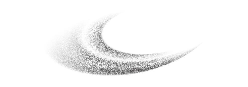 Grain textured wavy shape. Gradient abstract black noise element. Fluid stipple, splatter, dotwork. Isolated on white background. illustration. vector