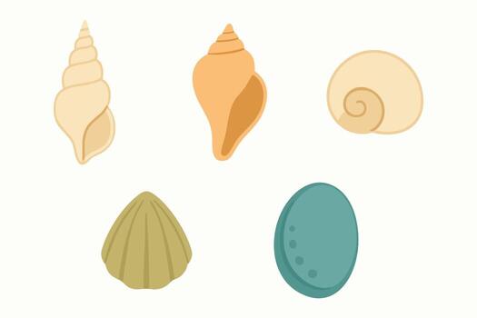 Seashell icons slim spiral conch egg shell and nautilus swirl vector