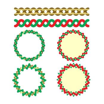 Unique artwork featuring colorful circular rings and intertwined ornamental borders with dynamic symmetry, designed for artistic decoration, branding, and digital compositions vector