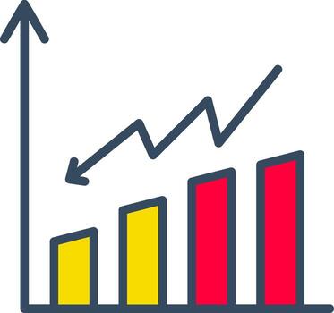A graph with an arrow going up and down vector