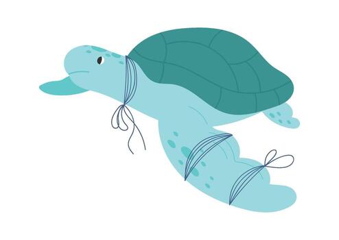 Turtle Entangled in Ocean Debris vector