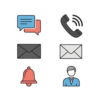 Colorful icons representing communication tools like chat, phone calls, emails, and notifications vector