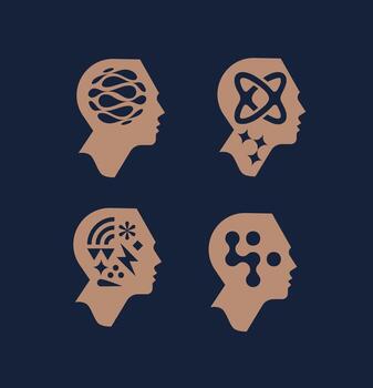 Human head profile view set drawing in artificial intelligence style with beige color on dark background vector