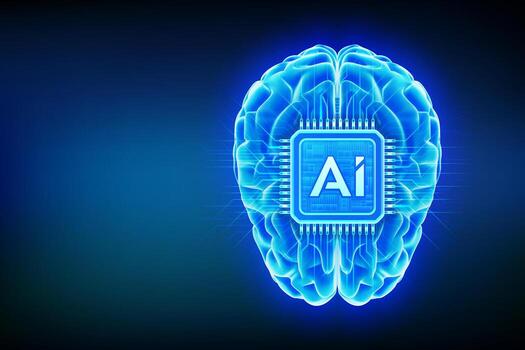 ai chip integrado dentro el cerebro. artificial inteligencia en el humano cerebro. digital cerebro. máquina aprendiendo. digital mente. neural redes artificial inteligencia tecnología. ilustración. vector
