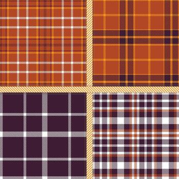 Rust, Aubergine, White and Tangerine seamless pattern set of 4 vector