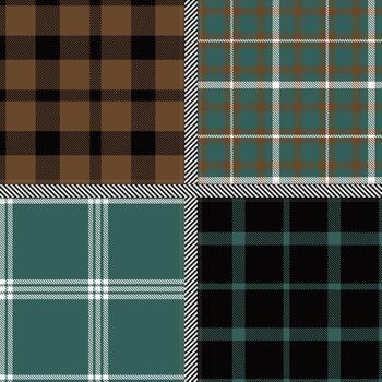 Dark Turquoise, Cocoa, White and Almost Black seamless pattern set of 4 vector