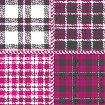 Deep Magenta, Charcoal Grey, White and Magenta seamless pattern set of 4 vector