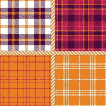 Pumpkin, Raspberry, White and Aubergine seamless pattern set of 4 vector